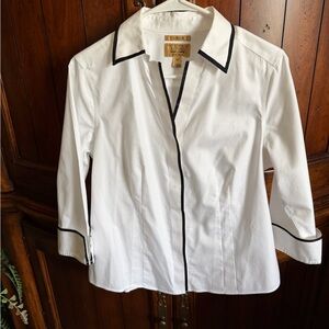 Taylor White Button-Down Shirt with Black Piping